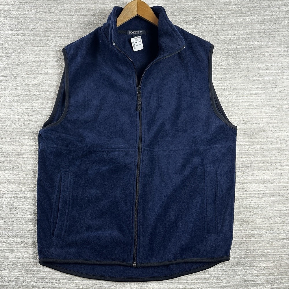 Portola Fleece Vest Mens L Navy Full Zip Pockets Lightweight Outdoor NWT